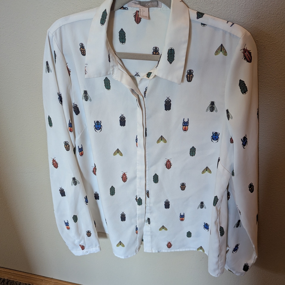Forever 21 Cream Insect Print Shirt